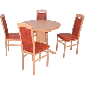Essgruppe HOFMANN LIVING AND MORE 5tlg. Tischgruppe Sitzmöbel-Sets Gr. B/H/T: 44 cm x 94 cm x 48 cm, Mikrofaser 1, Einlegeplatte, braun (buchefarben, braun, buche, nachbildung) Essgruppen Stühle montiert