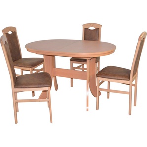 Essgruppe HOFMANN LIVING AND MORE 5tlg. Tischgruppe Sitzmöbel-Sets Gr. B/H/T: 44 cm x 94 cm x 48 cm, Mikrofaser 1, Einlegeplatte, braun (buchefarben, braun, buche, nachbildung) Essgruppen Stühle montiert