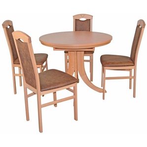 Essgruppe HOFMANN LIVING AND MORE 5tlg. Tischgruppe Sitzmöbel-Sets Gr. B/H/T: 44 cm x 94 cm x 48 cm, Mikrofaser 1, Einlegeplatte, braun (buchefarben, terra, buche, nachbildung) Essgruppen Stühle montiert