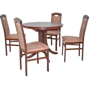 Essgruppe HOFMANN LIVING AND MORE 5tlg. Tischgruppe Sitzmöbel-Sets Gr. B/H/T: 44 cm x 94 cm x 48 cm, Mikrofaser 1, Einlegeplatte, braun (nussbaumfarben, camel, nussbaum, nachbildung) Essgruppen