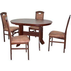 Essgruppe HOFMANN LIVING AND MORE 5tlg. Tischgruppe Sitzmöbel-Sets Gr. B/H/T: 44 cm x 94 cm x 48 cm, Mikrofaser 1, Einlegeplatte, braun (nussbaumfarben, camel, nussbaum, nachbildung) Essgruppen
