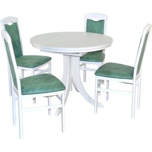 Essgruppe HOFMANN LIVING AND MORE 5tlg. Tischgruppe Sitzmöbel-Sets Gr. B/H/T: 44 cm x 94 cm x 48 cm, Mikrofaser 1, Einlegeplatte, weiß (weiß, opal, weiß) Essgruppen