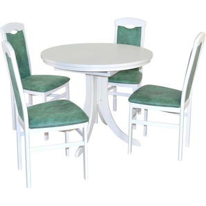 Essgruppe HOFMANN LIVING AND MORE 5tlg. Tischgruppe Sitzmöbel-Sets Gr. B/H/T: 44 cm x 94 cm x 48 cm, Mikrofaser 1, Einlegeplatte, weiß (weiß, opal, weiß) Essgruppen Stühle montiert