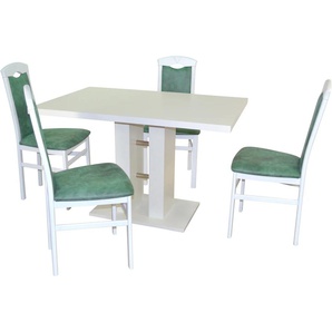 Essgruppe HOFMANN LIVING AND MORE 5tlg. Tischgruppe Sitzmöbel-Sets Gr. B/H/T: 44 cm x 94 cm x 48 cm, Mikrofaser 1, weiß (weiß, opal, weiß) Essgruppen