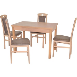 Essgruppe HOFMANN LIVING AND MORE 5tlg. Tischgruppe Sitzmöbel-Sets Gr. B/H/T: 45 cm x 95 cm x 48 cm, Polyester, Ansteckplatte, braun (buche, nachbildung, braun, buche, nachbildung) Essgruppen