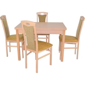 Essgruppe HOFMANN LIVING AND MORE 5tlg. Tischgruppe Sitzmöbel-Sets Gr. B/H/T: 45 cm x 95 cm x 48 cm, Polyester, Ansteckplatte, buche, nachbildung, gelb, nachbildung Essgruppen Stühle montiert