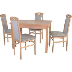 Essgruppe HOFMANN LIVING AND MORE 5tlg. Tischgruppe Sitzmöbel-Sets Gr. B/H/T: 45 cm x 95 cm x 48 cm, Polyester, Ansteckplatte, grau (buche, nachbildung, grau, buche, nachbildung) Essgruppen