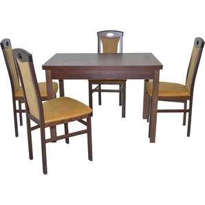 Essgruppe HOFMANN LIVING AND MORE 5tlg. Tischgruppe Sitzmöbel-Sets Gr. B/H/T: 45 cm x 95 cm x 48 cm, Polyester, Ansteckplatte, nussbaum, nachbildung, gelb, nachbildung Essgruppen Stühle montiert