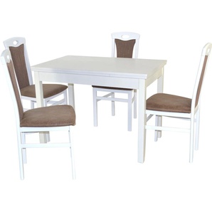Essgruppe HOFMANN LIVING AND MORE 5tlg. Tischgruppe Sitzmöbel-Sets Gr. B/H/T: 45 cm x 95 cm x 48 cm, Polyester, Ansteckplatte, weiß (weiß, braun, weiß) Essgruppen Stühle montiert