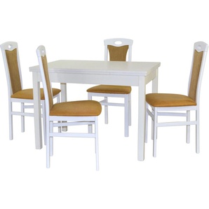Essgruppe HOFMANN LIVING AND MORE 5tlg. Tischgruppe Sitzmöbel-Sets Gr. B/H/T: 45 cm x 95 cm x 48 cm, Polyester, Ansteckplatte, weiß (weiß, gelb, weiß) Essgruppen Stühle montiert
