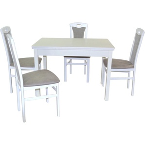 Essgruppe HOFMANN LIVING AND MORE 5tlg. Tischgruppe Sitzmöbel-Sets Gr. B/H/T: 45 cm x 95 cm x 48 cm, Polyester, Ansteckplatte, weiß (weiß, grau, weiß) Essgruppen Stühle montiert
