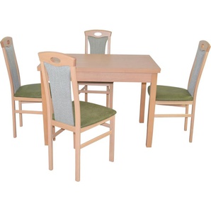 Essgruppe HOFMANN LIVING AND MORE 5tlg. Tischgruppe Sitzmöbel-Sets Gr. B/H/T: 45 cm x 95 cm x 48 cm, Polyester, Ansteckplatten, grün (buche, nachbildung, grün, buche, nachbildung) Essgruppen