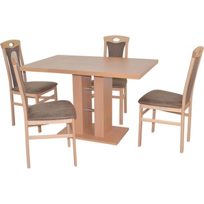 Essgruppe HOFMANN LIVING AND MORE 5tlg. Tischgruppe Sitzmöbel-Sets Gr. B/H/T: 45 cm x 95 cm x 48 cm, Polyester, buche, nachbildung, braun, nachbildung Essgruppen