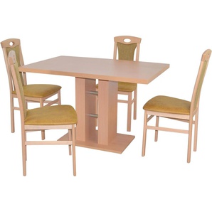 Essgruppe HOFMANN LIVING AND MORE 5tlg. Tischgruppe Sitzmöbel-Sets Gr. B/H/T: 45 cm x 95 cm x 48 cm, Polyester, buche, nachbildung, gelb, nachbildung Essgruppen
