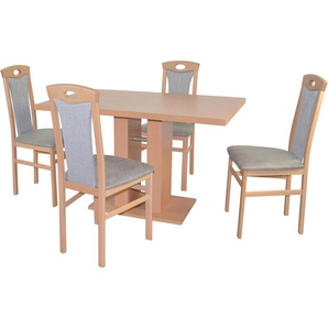 Essgruppe HOFMANN LIVING AND MORE 5tlg. Tischgruppe Sitzmöbel-Sets Gr. B/H/T: 45 cm x 95 cm x 48 cm, Polyester, buche, nachbildung, grau, nachbildung Essgruppen