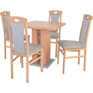 Essgruppe HOFMANN LIVING AND MORE 5tlg. Tischgruppe Sitzmöbel-Sets Gr. B/H/T: 45 cm x 95 cm x 48 cm, Polyester, grau (buche, nachbildung, grau, buche, nachbildung) Essgruppen