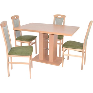Essgruppe HOFMANN LIVING AND MORE 5tlg. Tischgruppe Sitzmöbel-Sets Gr. B/H/T: 45 cm x 95 cm x 48 cm, Polyester, buche, nachbildung, grün, nachbildung Essgruppen