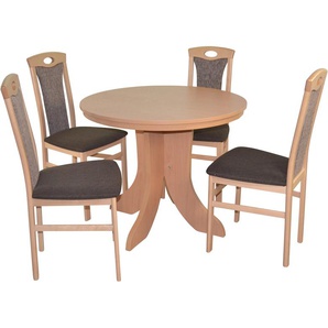 Essgruppe HOFMANN LIVING AND MORE 5tlg. Tischgruppe Sitzmöbel-Sets Gr. B/H/T: 45 cm x 95 cm x 48 cm, Polyester, Einlegeplatte, Buche-Nachbildung, braun (braun, braun, buche, nachbildung) Essgruppen