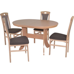 Essgruppe HOFMANN LIVING AND MORE 5tlg. Tischgruppe Sitzmöbel-Sets Gr. B/H/T: 45 cm x 95 cm x 48 cm, Polyester, Einlegeplatte, Buche-Nachbildung, braun (braun, braun, buche, nachbildung) Essgruppen Stühle montiert