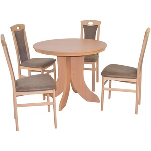 Essgruppe HOFMANN LIVING AND MORE 5tlg. Tischgruppe Sitzmöbel-Sets Gr. B/H/T: 45 cm x 95 cm x 48 cm, Polyester, Einlegeplatte, buche, nachbildung, braun, nachbildung Essgruppen
