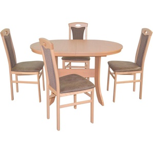 Essgruppe HOFMANN LIVING AND MORE 5tlg. Tischgruppe Sitzmöbel-Sets Gr. B/H/T: 45 cm x 95 cm x 48 cm, Polyester, Einlegeplatte, buche, nachbildung, braun, nachbildung Essgruppen Stühle montiert