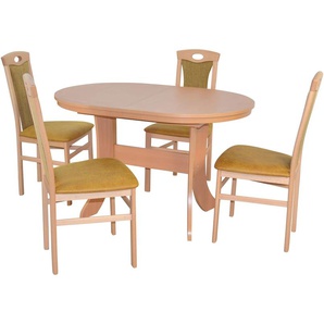 Essgruppe HOFMANN LIVING AND MORE 5tlg. Tischgruppe Sitzmöbel-Sets Gr. B/H/T: 45 cm x 95 cm x 48 cm, Polyester, Einlegeplatte, buche, nachbildung, gelb, nachbildung Essgruppen