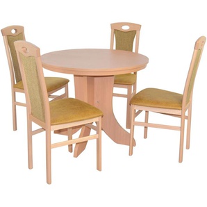 Essgruppe HOFMANN LIVING AND MORE 5tlg. Tischgruppe Sitzmöbel-Sets Gr. B/H/T: 45 cm x 95 cm x 48 cm, Polyester, Einlegeplatte, buche, nachbildung, gelb, nachbildung Essgruppen Stühle montiert