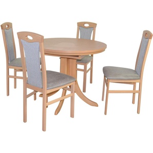 Essgruppe HOFMANN LIVING AND MORE 5tlg. Tischgruppe Sitzmöbel-Sets Gr. B/H/T: 45 cm x 95 cm x 48 cm, Polyester, Einlegeplatte, buche, nachbildung, grau, nachbildung Essgruppen