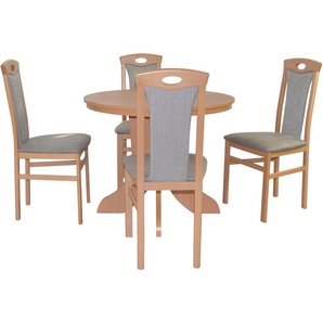 Essgruppe HOFMANN LIVING AND MORE 5tlg. Tischgruppe Sitzmöbel-Sets Gr. B/H/T: 45 cm x 95 cm x 48 cm, Polyester, Einlegeplatte, buche, nachbildung, grau, nachbildung Essgruppen