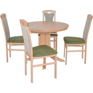 Essgruppe HOFMANN LIVING AND MORE 5tlg. Tischgruppe Sitzmöbel-Sets Gr. B/H/T: 45 cm x 95 cm x 48 cm, Polyester, Einlegeplatte, buche, nachbildung, grün, nachbildung Essgruppen