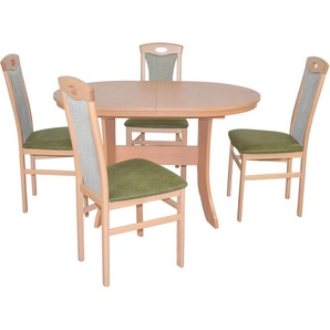Essgruppe HOFMANN LIVING AND MORE 5tlg. Tischgruppe Sitzmöbel-Sets Gr. B/H/T: 45 cm x 95 cm x 48 cm, Polyester, Einlegeplatte, buche, nachbildung, grün, nachbildung Essgruppen Stühle montiert
