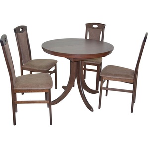 Essgruppe HOFMANN LIVING AND MORE 5tlg. Tischgruppe Sitzmöbel-Sets Gr. B/H/T: 45 cm x 95 cm x 48 cm, Polyester, Einlegeplatte, nussbaum, nachbildung, braun, nachbildung Essgruppen Stühle montiert