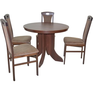 Essgruppe HOFMANN LIVING AND MORE 5tlg. Tischgruppe Sitzmöbel-Sets Gr. B/H/T: 45 cm x 95 cm x 48 cm, Polyester, Einlegeplatte, nussbaum, nachbildung, braun, nachbildung Essgruppen Stühle montiert