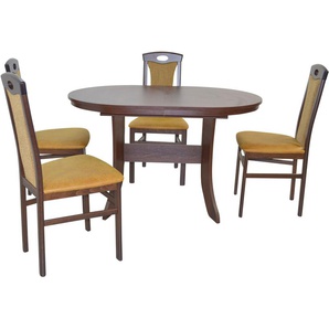 Essgruppe HOFMANN LIVING AND MORE 5tlg. Tischgruppe Sitzmöbel-Sets Gr. B/H/T: 45 cm x 95 cm x 48 cm, Polyester, Einlegeplatte, nussbaum, nachbildung, gelb, nachbildung Essgruppen