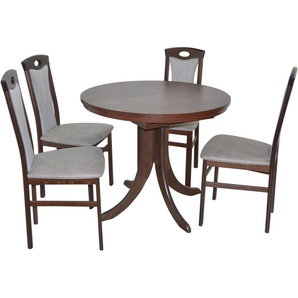 Essgruppe HOFMANN LIVING AND MORE 5tlg. Tischgruppe Sitzmöbel-Sets Gr. B/H/T: 45 cm x 95 cm x 48 cm, Polyester, Einlegeplatte, nussbaum, nachbildung, grau, nachbildung Essgruppen