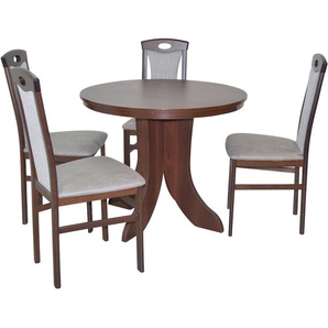 Essgruppe HOFMANN LIVING AND MORE 5tlg. Tischgruppe Sitzmöbel-Sets Gr. B/H/T: 45 cm x 95 cm x 48 cm, Polyester, Einlegeplatte, nussbaum, nachbildung, grau, nachbildung Essgruppen Stühle montiert