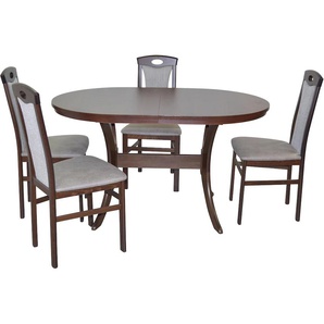 Essgruppe HOFMANN LIVING AND MORE 5tlg. Tischgruppe Sitzmöbel-Sets Gr. B/H/T: 45 cm x 95 cm x 48 cm, Polyester, Einlegeplatte, nussbaum, nachbildung, grau, nachbildung Essgruppen Stühle montiert