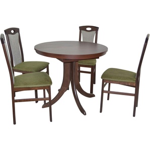 Essgruppe HOFMANN LIVING AND MORE 5tlg. Tischgruppe Sitzmöbel-Sets Gr. B/H/T: 45 cm x 95 cm x 48 cm, Polyester, Einlegeplatte, nussbaum, nachbildung, grün, nachbildung Essgruppen Stühle montiert