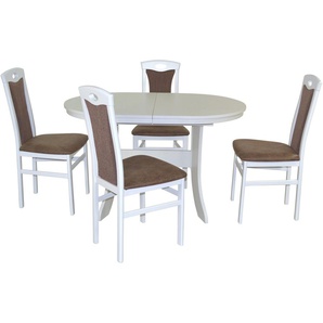 Essgruppe HOFMANN LIVING AND MORE 5tlg. Tischgruppe Sitzmöbel-Sets Gr. B/H/T: 45 cm x 95 cm x 48 cm, Polyester, Einlegeplatte, weiß (weiß, braun, weiß) Essgruppen