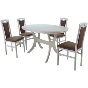 Essgruppe HOFMANN LIVING AND MORE 5tlg. Tischgruppe Sitzmöbel-Sets Gr. B/H/T: 45 cm x 95 cm x 48 cm, Polyester, Einlegeplatte, weiß (weiß, braun, weiß) Essgruppen Stühle montiert
