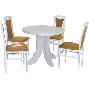 Essgruppe HOFMANN LIVING AND MORE 5tlg. Tischgruppe Sitzmöbel-Sets Gr. B/H/T: 45 cm x 95 cm x 48 cm, Polyester, Einlegeplatte, weiß (weiß, gelb, weiß) Essgruppen Stühle montiert
