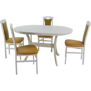 Essgruppe HOFMANN LIVING AND MORE 5tlg. Tischgruppe Sitzmöbel-Sets Gr. B/H/T: 45 cm x 95 cm x 48 cm, Polyester, Einlegeplatte, weiß (weiß, gelb, weiß) Essgruppen