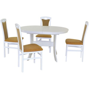 Essgruppe HOFMANN LIVING AND MORE 5tlg. Tischgruppe Sitzmöbel-Sets Gr. B/H/T: 45 cm x 95 cm x 48 cm, Polyester, Einlegeplatte, weiß (weiß, gelb, weiß) Essgruppen Stühle montiert