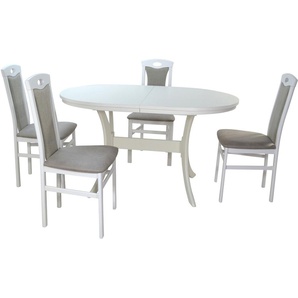 Essgruppe HOFMANN LIVING AND MORE 5tlg. Tischgruppe Sitzmöbel-Sets Gr. B/H/T: 45 cm x 95 cm x 48 cm, Polyester, Einlegeplatte, weiß (weiß, grau, weiß) Essgruppen