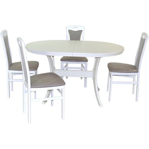 Essgruppe HOFMANN LIVING AND MORE 5tlg. Tischgruppe Sitzmöbel-Sets Gr. B/H/T: 45 cm x 95 cm x 48 cm, Polyester, Einlegeplatte, weiß (weiß, grau, weiß) Essgruppen