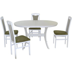 Essgruppe HOFMANN LIVING AND MORE 5tlg. Tischgruppe Sitzmöbel-Sets Gr. B/H/T: 45 cm x 95 cm x 48 cm, Polyester, Einlegeplatte, weiß (weiß, grün, weiß) Essgruppen Stühle montiert