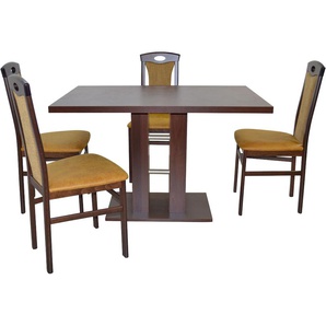 Essgruppe HOFMANN LIVING AND MORE 5tlg. Tischgruppe Sitzmöbel-Sets Gr. B/H/T: 45 cm x 95 cm x 48 cm, Polyester, nussbaum, nachbildung, gelb, nachbildung Essgruppen