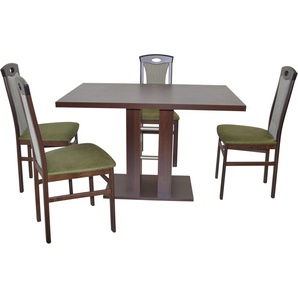 Essgruppe HOFMANN LIVING AND MORE 5tlg. Tischgruppe Sitzmöbel-Sets Gr. B/H/T: 45 cm x 95 cm x 48 cm, Polyester, nussbaum, nachbildung, grün, nachbildung Essgruppen Stühle montiert