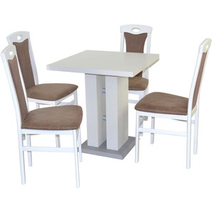 Essgruppe HOFMANN LIVING AND MORE 5tlg. Tischgruppe Sitzmöbel-Sets Gr. B/H/T: 45 cm x 95 cm x 48 cm, Polyester, weiß (weiß, braun, weiß) Essgruppen Stühle montiert