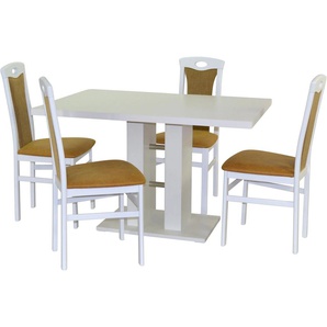 Essgruppe HOFMANN LIVING AND MORE 5tlg. Tischgruppe Sitzmöbel-Sets Gr. B/H/T: 45 cm x 95 cm x 48 cm, Polyester, weiß (weiß, gelb, weiß) Essgruppen